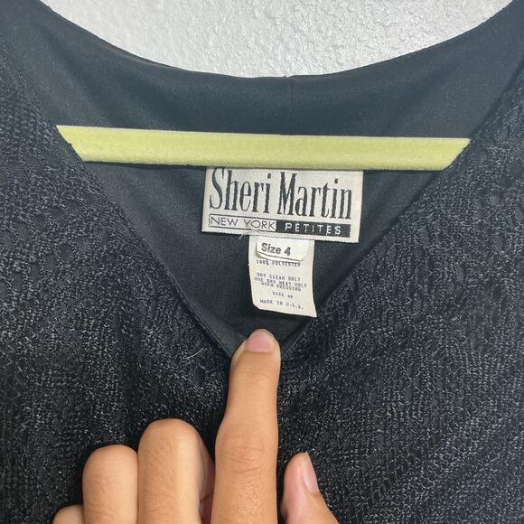 Sheri Martin Black Lace Midi Vintage Shift Dress Sz 4 - Picture 4 of 10